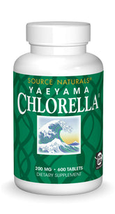 Source Naturals Yaeyama Chlorella bottle, a plant-based daily supplement for vitality.