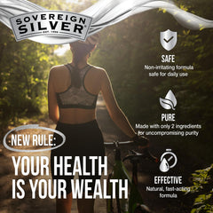 Closeup of Sovereign Silver bottle showing clear bio-active hydrosol