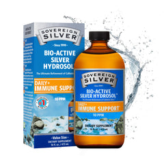 Sovereign Silver bottle pour for easy daily dosing and possible immune support.