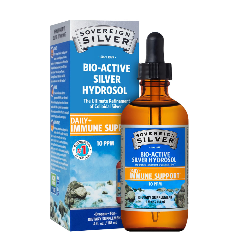 Sovereign Silver Immune Support bottle with dropper for daily wellness