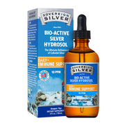 Sovereign Silver immune support bottle on counter for everyday wellness.