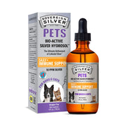 Sovereign Silver Pets Immune Support bottle in amber glass for pet immune support.