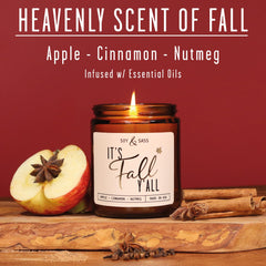 Soy and Sass It's Fall Ya'll candle with gold foil label enhances fall décor