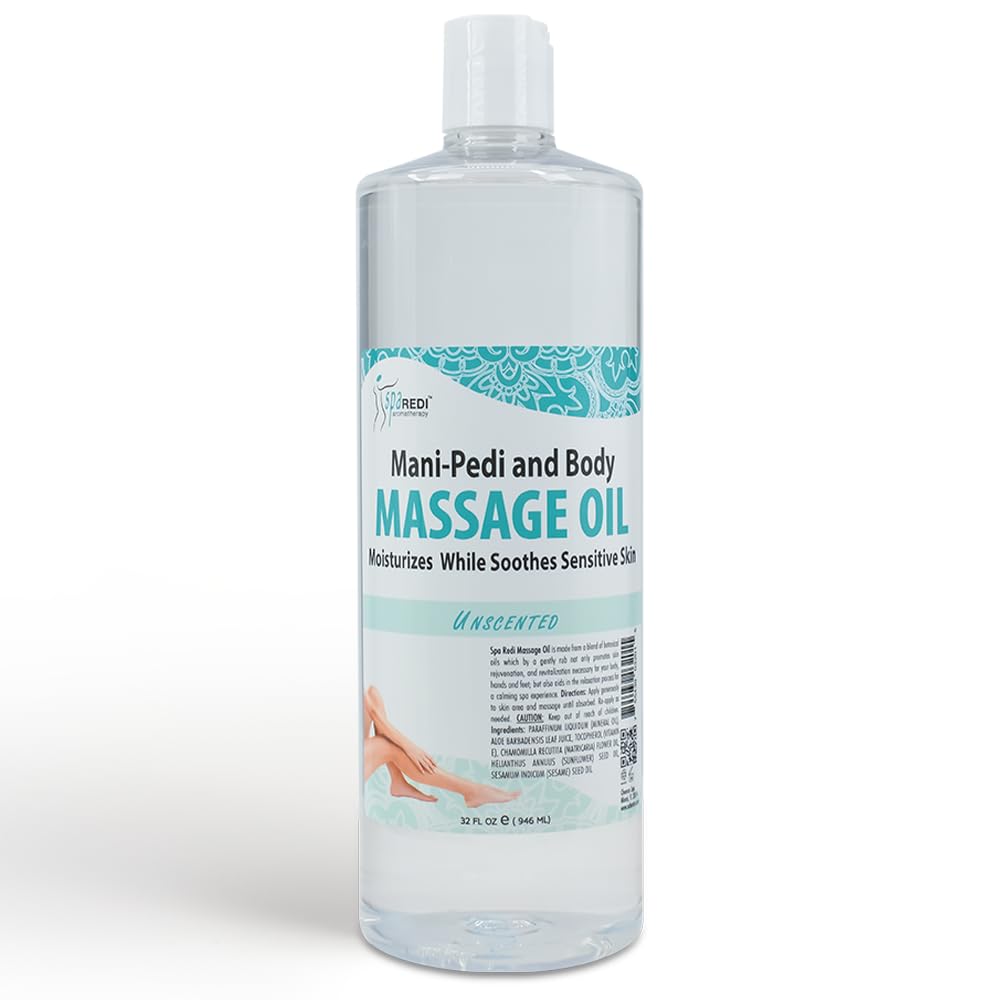 SPA REDI unscented massage oil bottle showing fragrance-free hydration for professional use