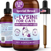 Special Breed Lysine liquid bottle for cats supports daily immune health and easy dosing.