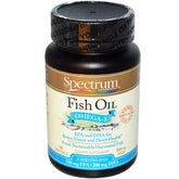 Spectrum Essentials Fish Oil Omega-3 bottle on a kitchen shelf, supporting daily omega-3 intake.