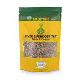 SpeedyVite Liver Detox Tea packaging highlights an organic blend for liver support.