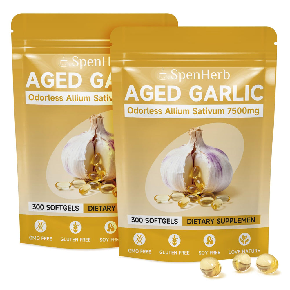 SpenHerb aged garlic extract softgels bottle for daily immune support.
