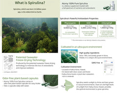 Spirulina capsules in hand demonstrate convenient two-capsule daily dose.