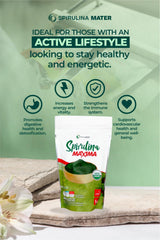 SpirulinaMater smoothie-ready powder blends easily with water
