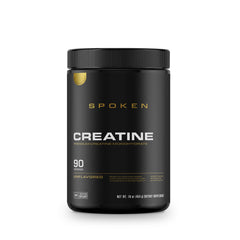 Spoken Creatine Monohydrate bottle open highlights easy dosing for strength and recovery.