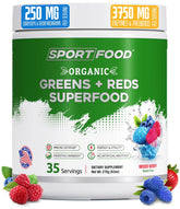 Sport Food Greens & Reds bottle showing the antioxidant-rich mix for daily nutrition.