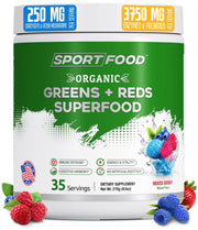 Sport Food Greens & Reds bottle showing the antioxidant-rich mix for daily nutrition.