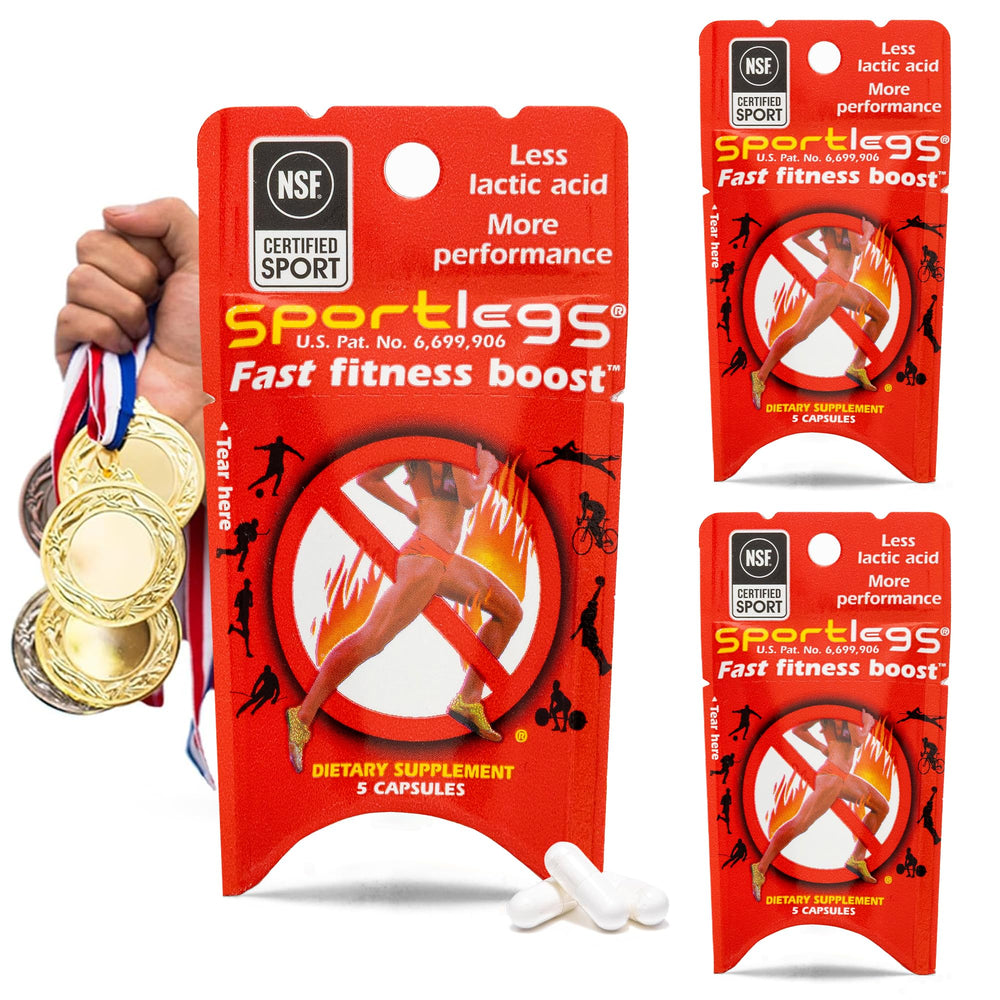 SportLegs trial pack close-up showing compact pre-workout support for endurance.