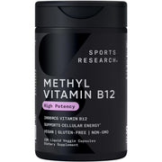 Sports Research B12 methylcobalamin bottle for daily energy support.