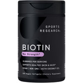 Sports Research Biotin 10,000 mcg, cápsula veggie, apoyo para cabello y piel saludables.