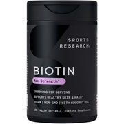 Sports Research Biotin 10,000 mcg, cápsula veggie, apoyo para cabello y piel saludables.