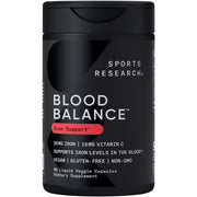 Sports Research Blood Balance bottle front, suggesting a daily iron supplement for energy support