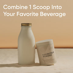 Sports Research Bovine Colostrum powder jar close-up emphasizing quality sourcing.
