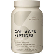 Sports Research Collagen Peptides bottle shown for daily beauty and joint support potential.