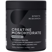 Sports Research Creatina Monohidrato: bote con polvo puro para potenciar entrenos y recuperación.