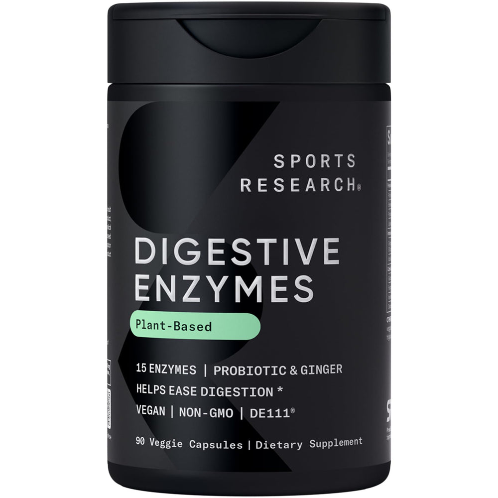 Sports Research Digestive Enzymes bottle front view for daily digestion support