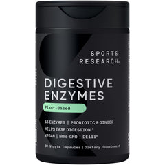 Sports Research Digestive Enzymes bottle front view for daily digestion support