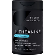 Sports Research double-strength L-Theanine bottle for daily focus and calm support.