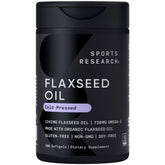 Sports Research flaxseed oil softgels jar closeup with non-GMO badge
