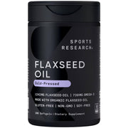 Sports Research flaxseed oil softgels jar closeup with non-GMO badge