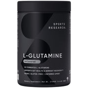 Sports Research L-Glutamine bottle being poured for daily recovery support.