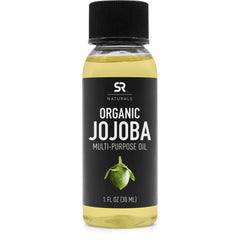 Sports Research Naturals Organic Jojoba Oil bottle close-up, highlighting purity and compact travel size.