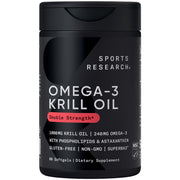 Sports Research Omega-3 Krill Oil bottle highlights high-quality omega-3 support.
