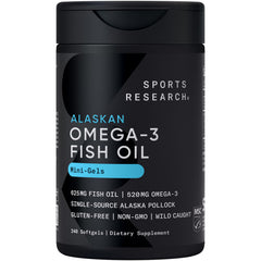 Sports Research Omega-3 Mini Gels bottle front for daily use and convenience