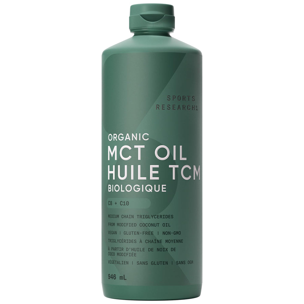 Sports Research Organic MCT Oil bottle pour for easy keto coffee energy