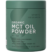 Sports Research MCT Powder jar, keto-friendly coconut oil fuel.
