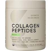 Sports Research premium collagen peptides and organic matcha powder jar for daily shakes
