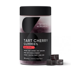 Sports Research Tart Cherry Gummies bottle for convenient post-workout recovery.