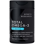 Sports Research Total Omega-3 bottle front view showing the omega-3 blend for daily support