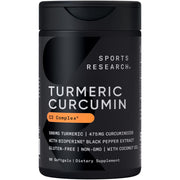 Sports Research Turmeric Curcumin bottle for easy daily softgel use.