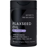 Sports Research vegan flaxseed oil bottle showing plant-based omega-3 support