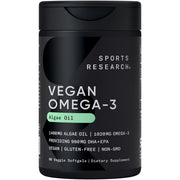 Sports Research vegan omega-3 algae oil softgels bottle highlight 770 mg per serving