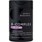 Sports Research Vitamin B-Complex bottle label shows full B vitamin spectrum for daily support.