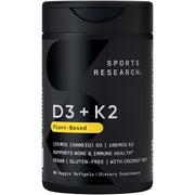 Sports Research D3 + K2 bottle with softgels for bone health.