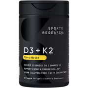 Sports Research vitamin D3 + K2 softgels bottle for daily bone support.