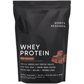 Sports Research Whey Protein isolate bottle with scoop, lean muscle support after workouts.