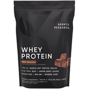 Sports Research Whey Protein isolate bottle with scoop, lean muscle support after workouts.