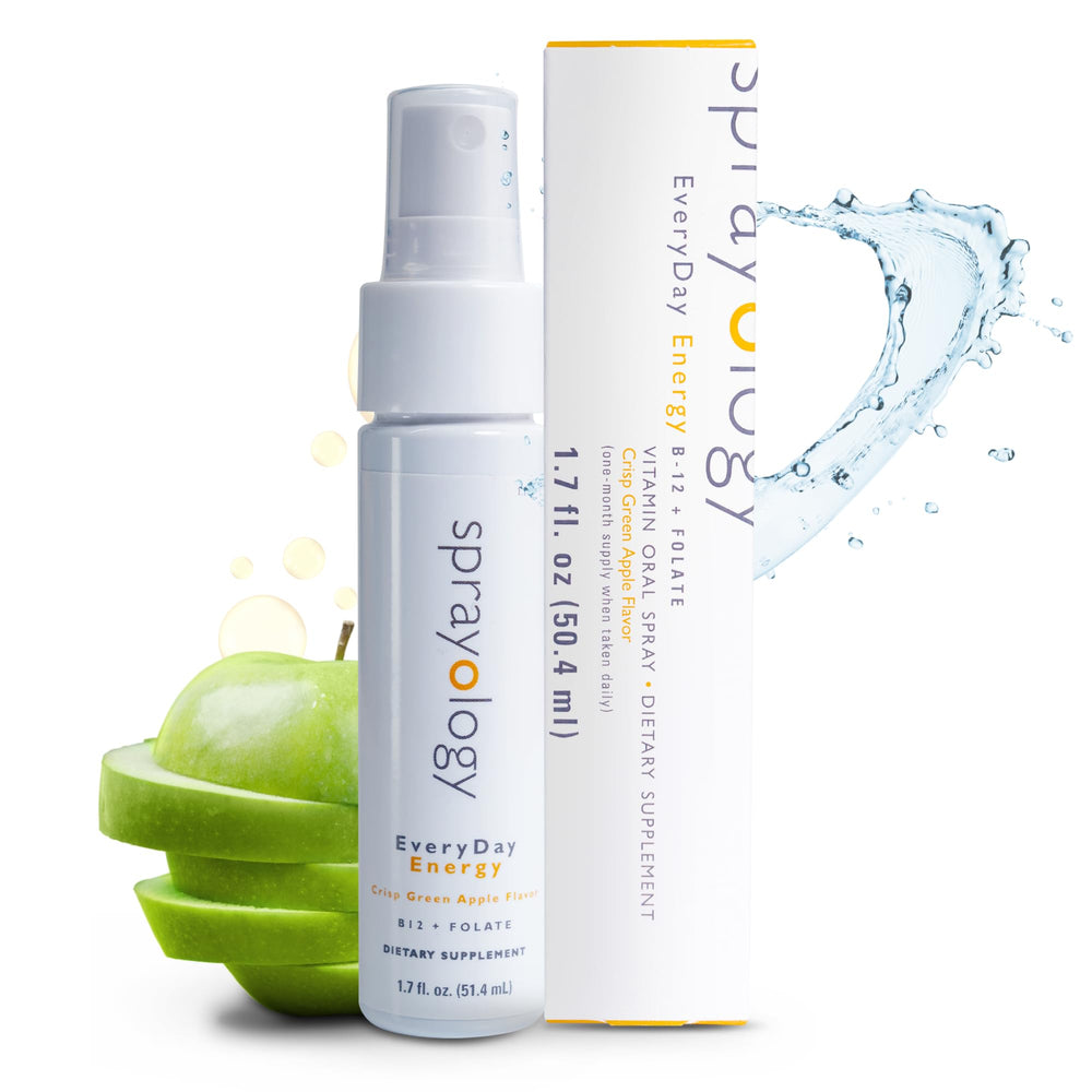 Sprayology EveryDay Energy bottle front view highlighting convenient spray delivery for on-the-go energy.