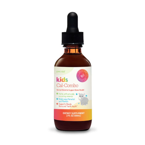 SPRIGS Kids Cal-Combo bottle front showing natural calcium blend for growing children