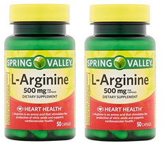 Spring Valley L-Arginine capsules bottle pack-2 for daily wellness support.